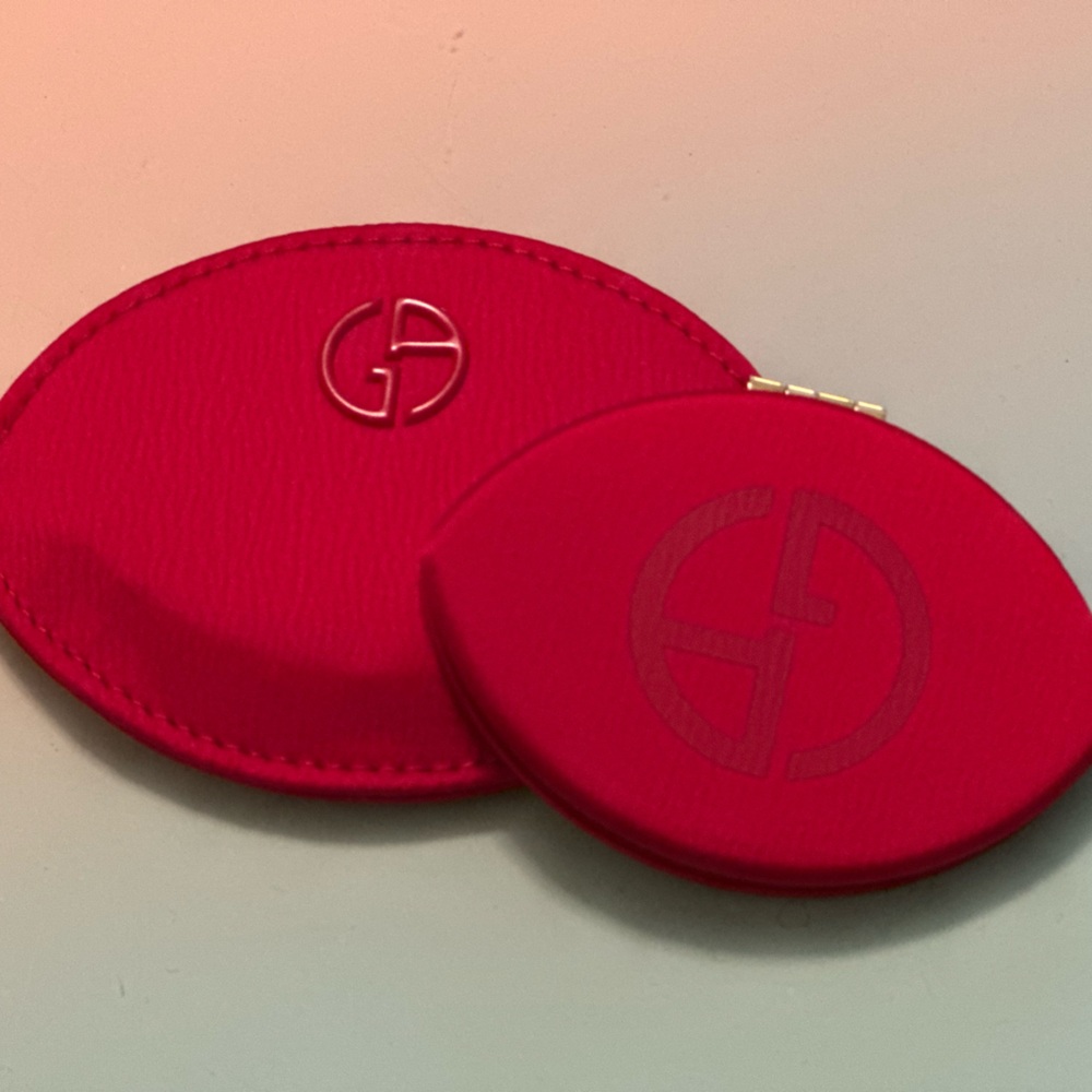 NWOB Giorgio Armani Beauty Red+Gold Makeup Pocket Compact Mirror & Pouch - Picture 3 of 5